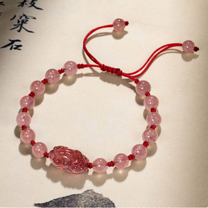 Bracelets <span class=keywords><strong>Pixiu</strong></span> en cristal d'<span class=keywords><strong>obsidienne</strong></span> noire naturelle Bracelet <span class=keywords><strong>Pixiu</strong></span> en cristal de quartz fraise rouge pour les amoureux - Product Image 1