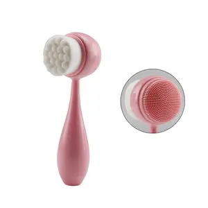 Custom Double Heads Standing Face Cleaning Brush With Silicone Massage Head Facial Cleaning Brush