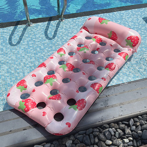 Strawberry Pineapple <b>Inflatable</b> Pool <b>Floats</b> Adult Water Loungers PVC Floating Mat For Swimming Pool Relaxation - Product Image 2