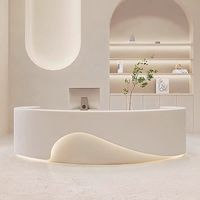 Bureau de réception gris moderne avec lumière LED, design d'usine personnalisable et durable de haute qualité pour les salons de manucure, les hôtels et les écoles.