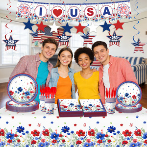Stoviglie per il Giorno dell'Indipendenza 2026, Set per il 250° Anniversario del 4 Luglio, Piatti di Carta, Striscioni, Tovaglie, Articoli per Feste del Giorno dell'Indipendenza - Product Image 3