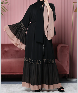 Dropshipping Loriya Nouvelle Abaya Duba Robe pour femmes musulmanes Robe à volants avec strass Vêtements islamiques Abaya noire ouverte Robe modeste - Product Image 2