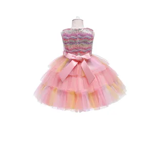 Fabricação Direto Colorido fofo gaze bolo vestido infantil vestido de festa princesa para meninas