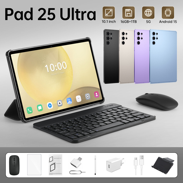 Pad 25 Ultra 10.1 Inch Tablet PC 16GB+1TB 5G Android 15 Octa Core With Keyboard Mouse For Professional Use