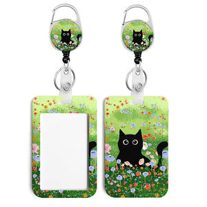 Porte-badge d'identification à clipser, portable, tendance, avec logo personnalisé, motif chat illustré, coloré et mignon, imprimé, pour la vente en gros - Product Image 6