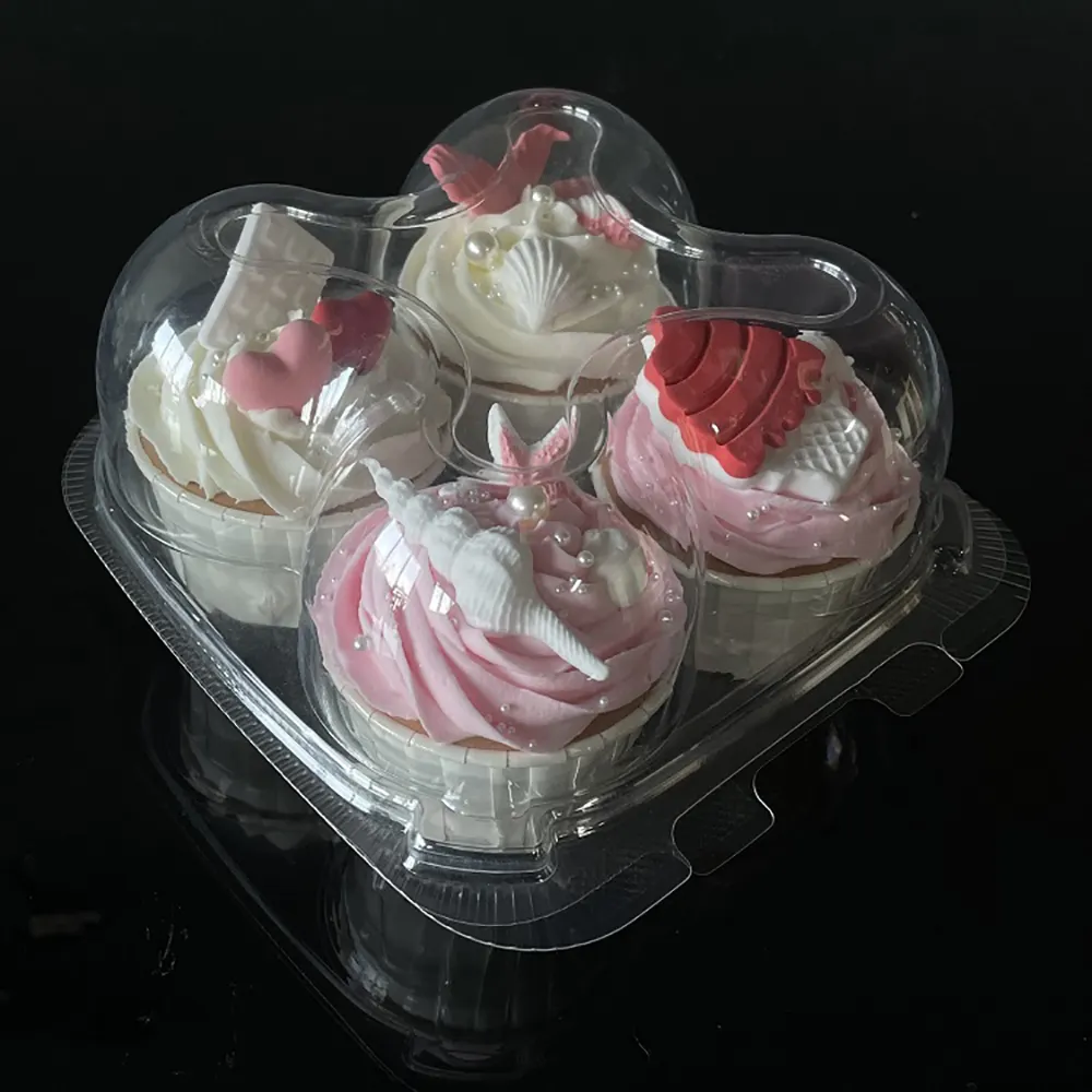 Custom Transparante Plastic Cupcake Container Voor Bakkerij Clear Plastic Voedsel Verpakking Voor Cupcake Nemen 4 Pack Cupcake Doos