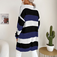 Pulls en tricot décontractés à manches longues et à devant ouvert pour femmes, style kimono rayé avec poches