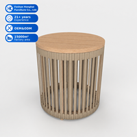 Table d'appoint ronde moderne d'extérieur avec plateau à lattes et base en corde tressée pour patio, jardin, balcon, hôtel, complexe hôtelier OEM ODM