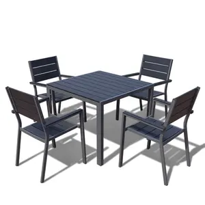 Goedkope Outdoor Tuinmeubelen Sets Plastic 4Seater 6 Zetels Hout Vierkante Stoelen En Tafels