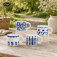 Ensemble de tasses à café en céramique peintes à la main avec soucoupe, design classique SWT, résistant au lave-vaisselle et au micro-ondes, cadeau mignon pour la maison ou le bureau