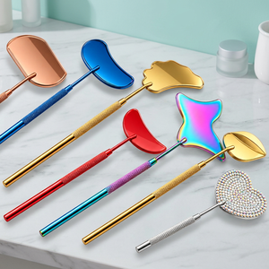 Handheld <b>Makeup</b> <b>Mirror</b> Set Colorful Metal Shapes Portable Beauty Tool Single Side Gold Plated Finish - Product Image 4