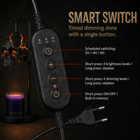 Lampe chauffe-cire électrique gothique en forme de crâne, brûleur d'arômes artisanal en résine et métal, avec minuterie, variateur d'intensité, hauteur réglable, prise UE