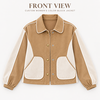 Veste courte personnalisée pour femme, à col à revers, boutonnée, avec blocs de couleur et poches plaquées, idéale pour le quotidien et les activités de plein air