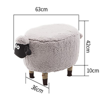 Tabouret mignon en forme de mouton de dessin animé, repose-pieds en peluche, pieds en bois massif, décoration de chambre d'enfant, pouf en velours doux pour le salon
