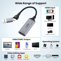 Carte d'enregistrement de capture vidéo compacte 4K HDMI vers 1080P USB-A/USB-C adaptée aux réunions de streaming vidéo de jeu et à l'enregistrement TV