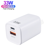Chargeur mural rapide GaN 33W USB-C PD33W QC3.0 avec prise AU, vente directe d'usine, pour iPhone 17 16 15