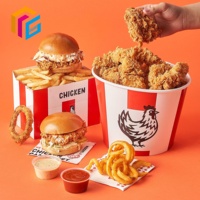 Boîte à emporter écologique personnalisée de 64 oz, 150 oz, 170 oz, jetable, logo imprimé, grande taille, seaux à poulet frit en papier KFC avec couvercle