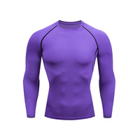 T-shirt de sport à manches longues respirant en élasthanne/polyester pour homme, compression, séchage rapide, couche de base pour la course à pied
