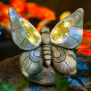 Decoración de Jardín Encantado con Luz Solar, Arte Animal Pintado a Mano, Mariposa de Resina Luminosa para Exteriores, Adorno para Patio y Jardín de Rocas - Product Image 5