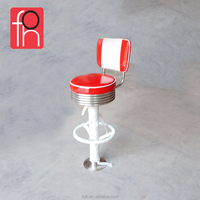 Tabouret de bar haut rétro bicolore rouge et blanc, design américain, pour discothèque et restaurant