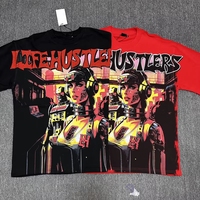 Kaos Pria Desainer Merk Ternama Kualitas Tinggi Grosir Custom LH, Kaos Life Hustlers dengan Cetakan Hot Drill untuk Pria