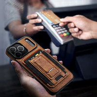 Étui de protection pour téléphone portable en similicuir avec support et porte-cartes, design artisanal, pour 18 Pro Max