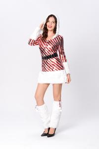 Disfraz de Espectáculo para Discoteca, Fiesta, Hotel, Actuación de Gogo, con Rayas Rojas y Blancas, Cubre Pies para Mujer, Fotografía - Product Image 2