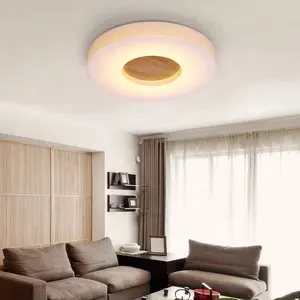 Zhongshan Lampu Langit-langit Led, Hiasan Rumah Kayu Bulat Akrilik Kamar Tidur Ruang Tamu