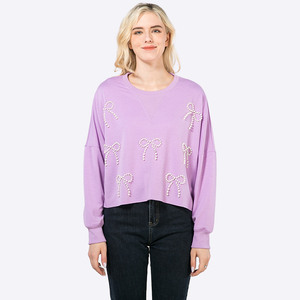 Sweat à capuche décontracté à manches longues avec nœud perlé pour femmes, pull, sweat-shirt, <span class=keywords><strong>haut</strong></span>, chemisier, fabricant, personnalisé - Product Image 2