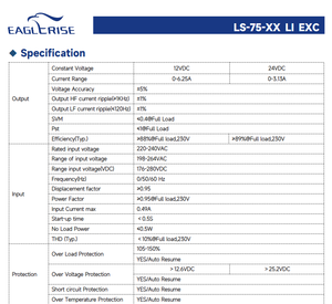 EAGLERISE LS-75-24 LI EXC 75W 24V <b>12V</b> AC-DC <b>LED</b> Driver Constant Voltage Power Supply for Flood <b>Light</b> & <b>LED</b> <b>Strip</b> Lighting - Product Image 6