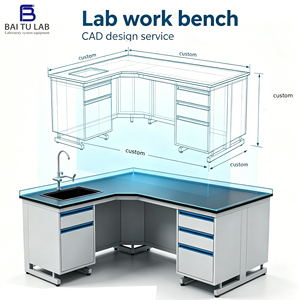บริการรับทำแบบ CAD ตามสั่งของ Baitu โต๊ะทำงานเรซิ่นอีพ็อกซี่รูปตัว L สำหรับห้องปฏิบัติการ โต๊ะทำงานแบบโมดูลาร์พร้อมตู้เก็บของ - Product Image 1