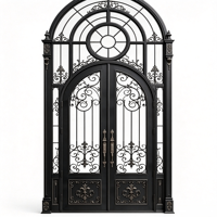 Porte d'entrée de villa en acier forgé avec panneau en verre, style français, sur mesure, revêtement poudré