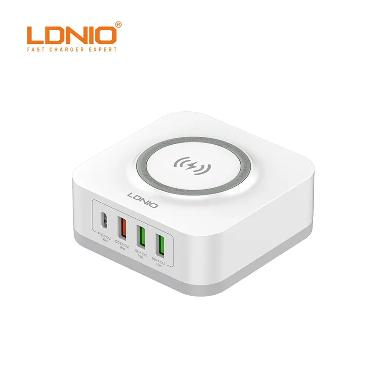 2022 New LDNIO AW004 Desktop Charge Stand 4 Ports USB Type C Mobile Phone PD QC3.0 Fast Charger Adapter Wireless Charger