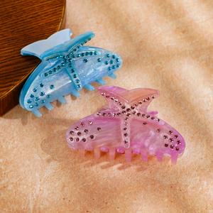 CANYUAN personalizado 8,5 cm pinzas para el cabello rosa azul media luna garra acrílico pinzas para el cabello brillantes diamantes de imitación lindo acetato accesorios para el cabello - Product Image 5