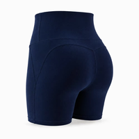 Shorts de sport pour femme bleu marine uni, taille haute, extensibles dans quatre directions, respirants et légers, pour la gym, le fitness, la course et les activités de plein air