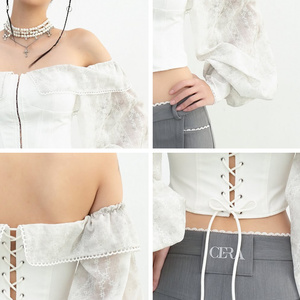 <span class=keywords><strong>Top</strong></span> de <span class=keywords><strong>Tirantes</strong></span> Personalizado para Mujer, Estilo Y2K, Verano, Casual, Encaje y Gasa, <span class=keywords><strong>Blanco</strong></span>, Hombros Descubiertos, <span class=keywords><strong>Sin</strong></span> <span class=keywords><strong>Tirantes</strong></span>, con Corsé Fruncido - Servicio OEM/ODM - Product Image 3