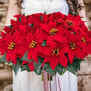 <b>Artificial</b> Poinsettia <b>Bouquet</b> Red Silk Christmas Decoration Tabletop Round Shape 3 5 Years Long Lasting - Product Image 1