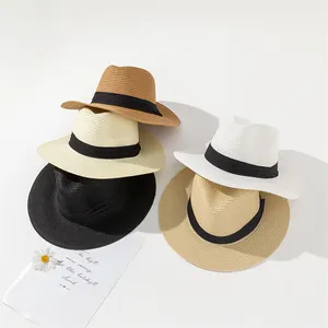 wholesale custom china fedora hat promotional cheap paper braid straw cool original headwear cap panama hat with ribbon