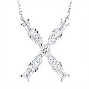 Collier de luxe en argent sterling en forme de X avec pendentif en moissanite taille émeraude certifié GRA, idéal pour les femmes, parfait pour les fêtes et les mariages - Product Image 2