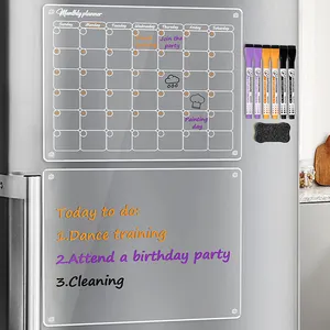 Custom Dry Erase Whiteboard Acrylic Magnetic Calendar for Fridge with Monthly Planner Clear White Board 16 X 12 Inch Polyester