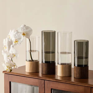 थोक ग्लास <span class=keywords><strong>vase</strong></span> सजावटी नए डिजाइन ग्लास <span class=keywords><strong>vase</strong></span> सजावट के लिए लकड़ी के स्टैंड के साथ लकड़ी के स्टैंड के साथ - Product Image 3