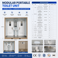Cabine de toilettes double modulaire, toilettes portables pour hommes et femmes, salle de bain préfabriquée publique, chantier de construction, extérieur