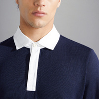 Pull en maille côtelée vintage de luxe personnalisé pour homme, en mélange de laine respirant et anti-boulochage, idéal pour l'été, style sportswear marine