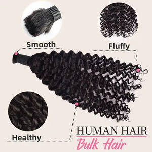 Proveedor chino compra cabello trenzado a granel al por mayor extensiones de cabello humano vietnamita negro Natural cabello crudo rizado profundo a granel sin trama - Product Image 5