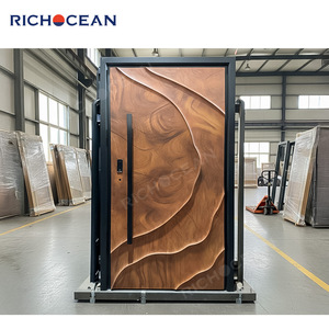 <span class=keywords><strong>Porte</strong></span> d'entrée de sécurité RICHOCEAN moderne en aluminium moulé avec portes latérales, grande taille, motif bois sculpté, pour maisons - Product Image 3