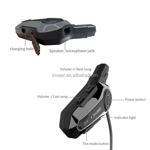 Cuffie interfono wireless bluetooth inveer IPX6 cuffie per casco impermeabili per la guida all'aperto del motociclo