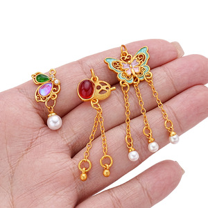 สร้อยข้อมือจี้ทองโบราณแบบหยดน้ำมันอัลลอยด์ พร้อมสายต่อทองคำขาว DIY อุปกรณ์ตกแต่งเครื่องประดับ ผีเสื้อมุก - Product Image 3