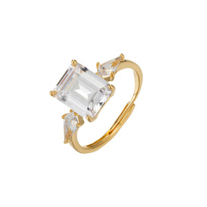 Minimalist <b>Square</b>-Cut Zircon Open Ring <b>Adjustable</b> Index Finger Band Geometric Design Unisex Everyday Wear - Product Image 5