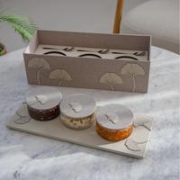 Boîte de rangement de luxe vide à 3 compartiments en forme de feuille de Ginkgo, en lin, pour dattes, baklava, emballages cadeaux, ensemble de boîtes pour dattes, confitures, pots de chocolat