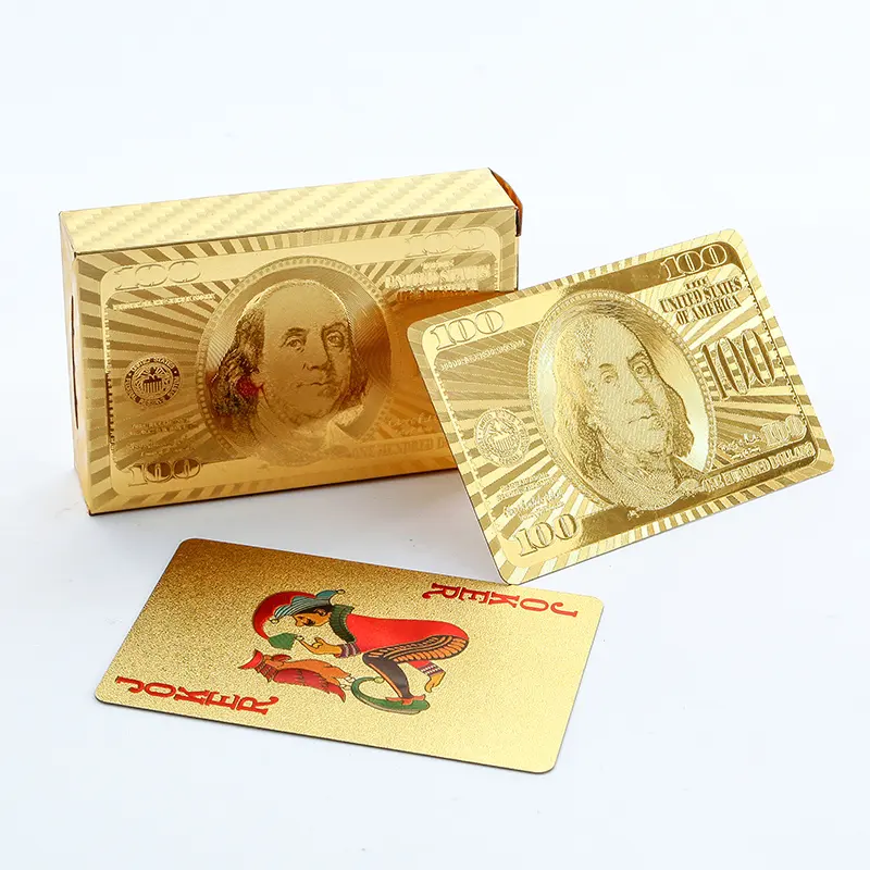 Kustom 999 Foil Emas 100 Dolar Kartu Bermain Plastik Versi Yang Berbeda 500 Euro Foil Berlapis Kartu Poker